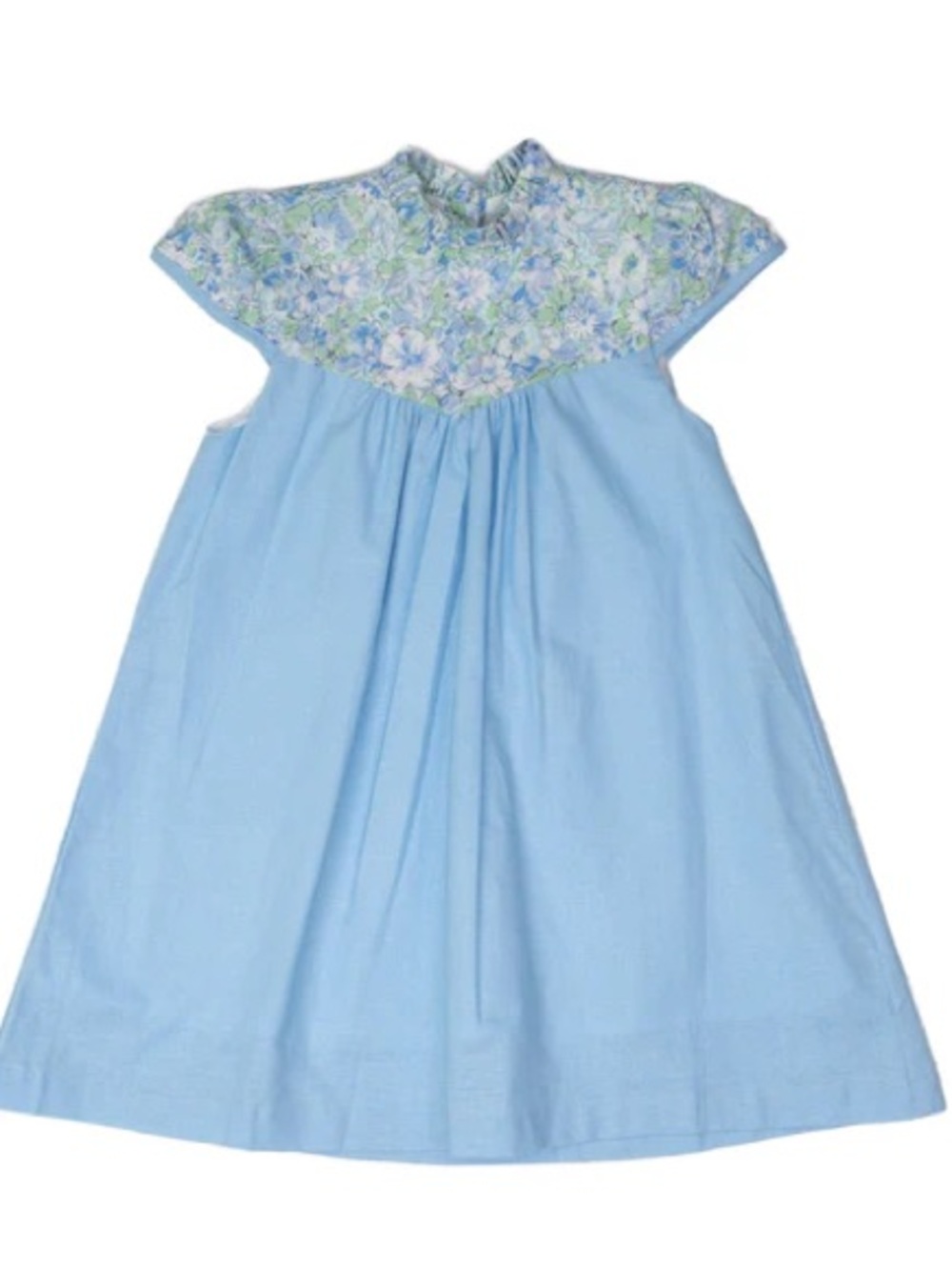 Light Blue Floral Yoke Girls Dress